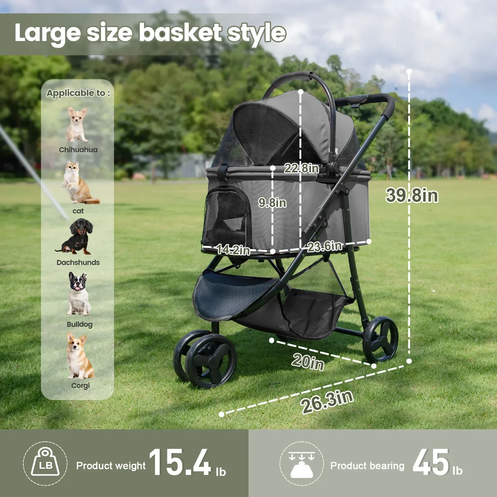 Carro para mascotas, ligero, plegable, multifuncional, un carro, doble uso, para perros y gatos, para salir, pequeño y mediano - imagen 3