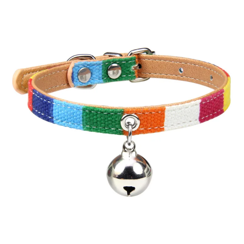 Collar de cuero colorido con campana para gato, correa acolchada para cachorro, accesorios para gatitos, XS/S/M - imagen 5