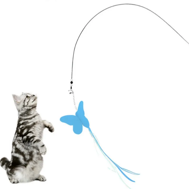 Juguetes interactivos para gatos, palos de mariposa, borla, alambre de acero, campana, suministros para mascotas - imagen 3