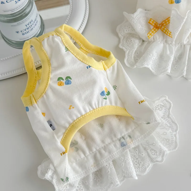 Camiseta sin mangas fina para perro, falda con tirantes de encaje y lazo, camiseta sin mangas de peluche para perro pequeño, vestidos para perros pequeños, ropa para cachorros - imagen 4