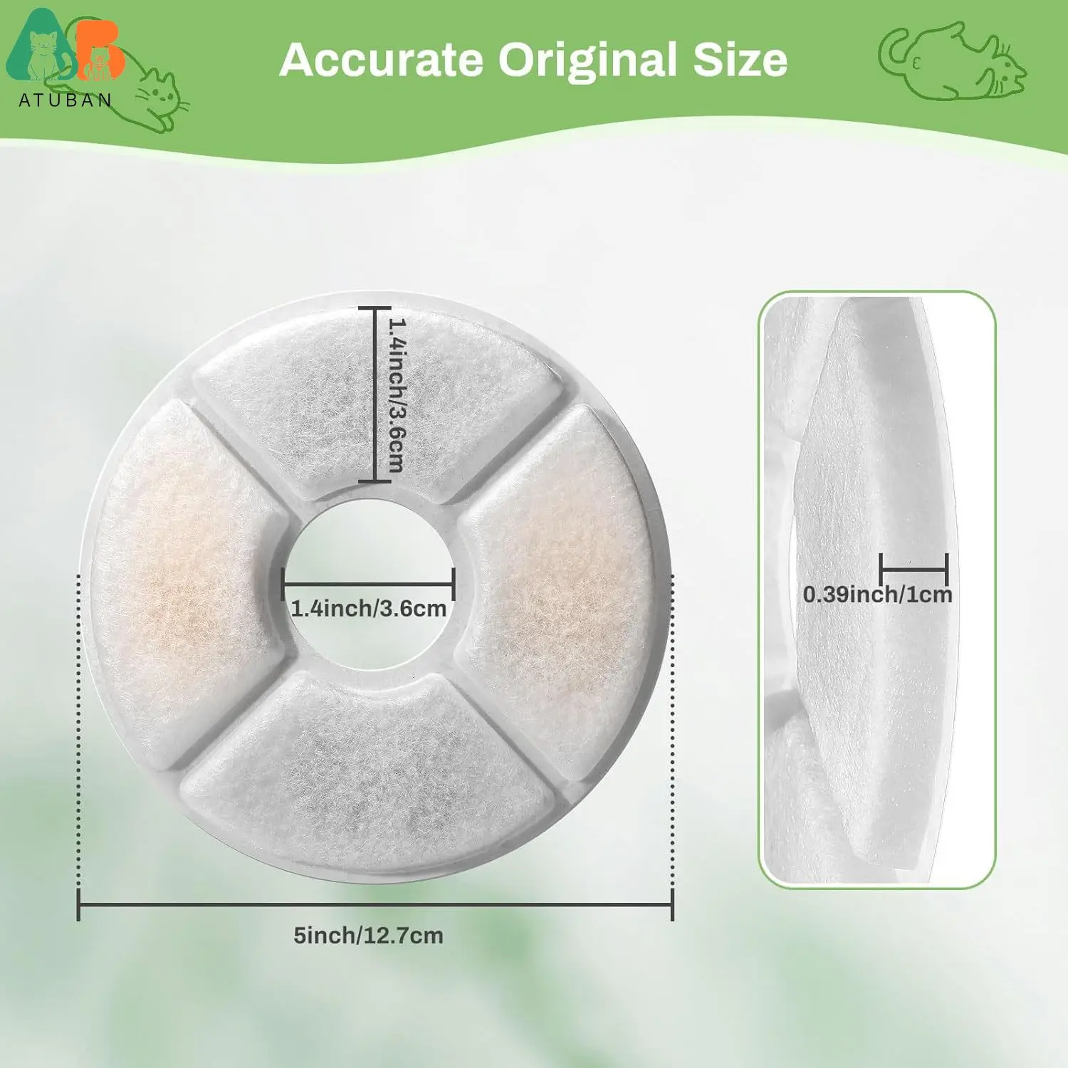 Filtros de fuente de agua para gatos, filtros de repuesto para fuente de mascotas ATUBAN, 3 filtros de repuesto para fuente de perro de filtración (5 pulgadas de diámetro) - imagen 2