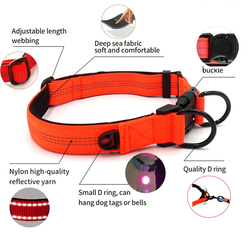 Collar reflectante para perros, duradero, fuerte, doble anillo en D, hebilla de seguridad para cachorros grandes y medianos, Collar de entrenamiento para perros pastor alemán - imagen 3
