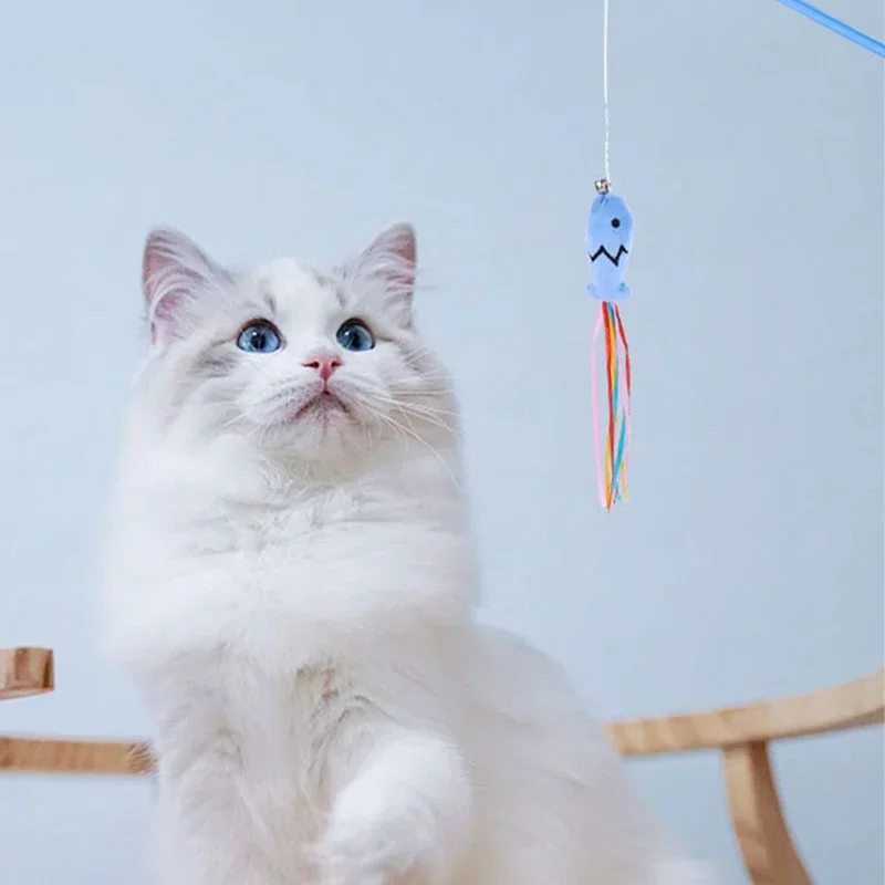 Juguetes interactivos para gatos, pez colorido, palo para gato, pez de juguete loco, juguetes interesantes para gatos, cinta colorida, juguete de peluche para rascar - imagen 3