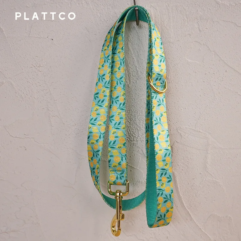 PLATTCO diseño único correa de perro estampado LEMON TEASE patrón y hebilla dorada de alta calidad 5 tamaños PDL329YG - imagen 2