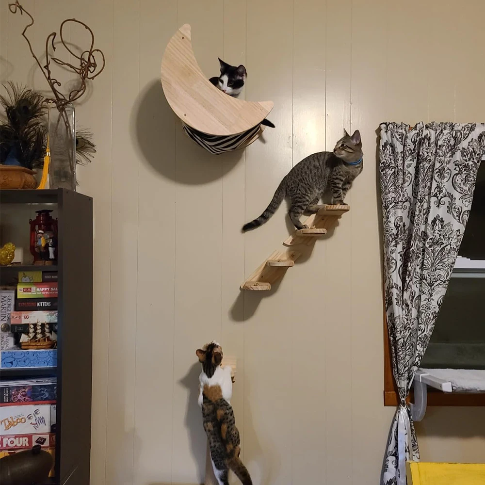 Rascador de madera montado en la pared para gatos, poste de rascado para gatos, rascador para gatear, moler garras y jugar - imagen 4