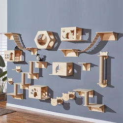 Estantería de pared para gatos con escalada, escalera y rascador