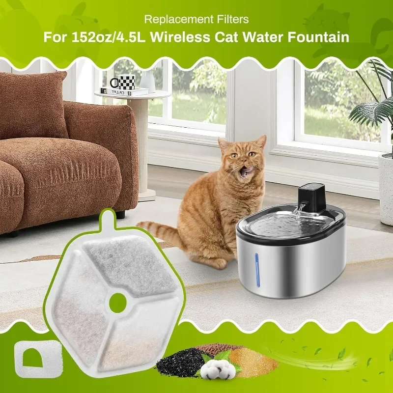18 filtros de repuesto y esponjas para fuente de agua para gatos, filtros inalámbricos para fuente de agua para gatos, filtro de filtración de 5 capas - imagen 2