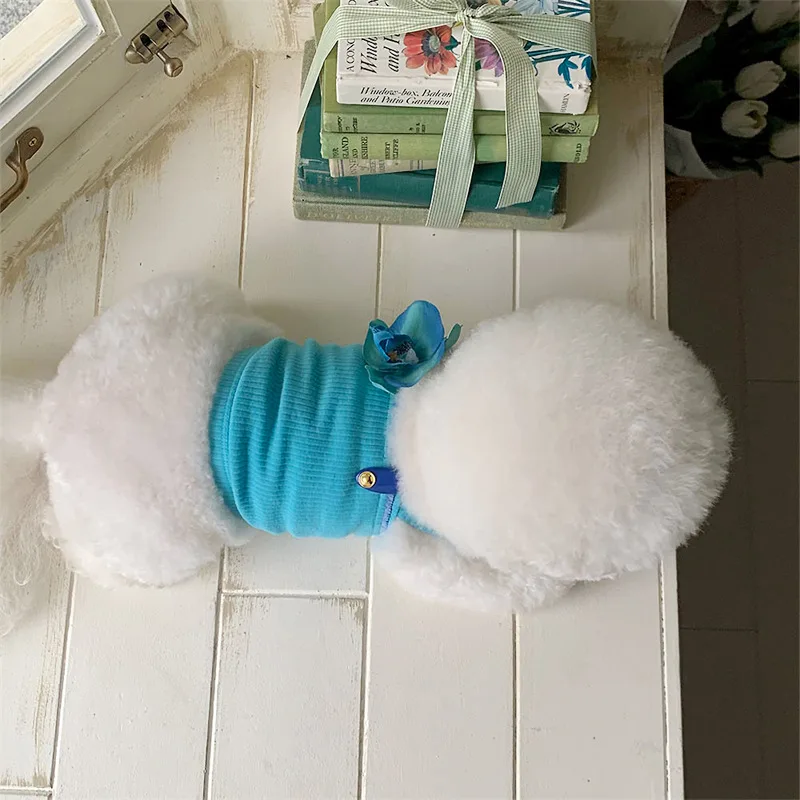 Perro azul flor apliques Sling camisa Top ropa para perros para perros pequeños medianos y grandes ropa para gatos XS-XL ropa para Chihuahua - imagen 4