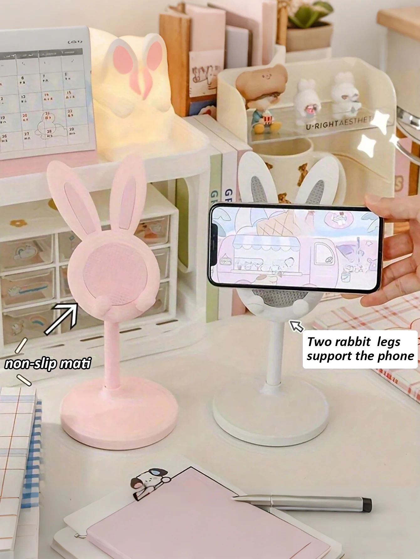 Soporte para teléfono con orejas de conejo, soporte de escritorio multifuncional de altura ajustable, 1 Uds. - imagen 3