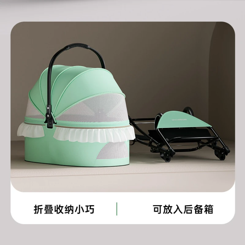 Carro para mascotas de tamaño pequeño y mediano, carrito para gatos y perros, cochecito decorativo de encaje plegable ligero y desmontable para mascotas - imagen 5