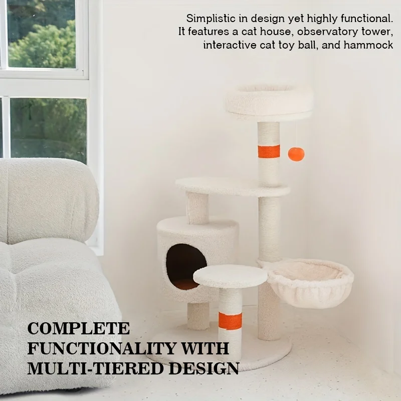 Árbol rascador terciopelo para gatos compacto con nido cálido y salto - imagen 5