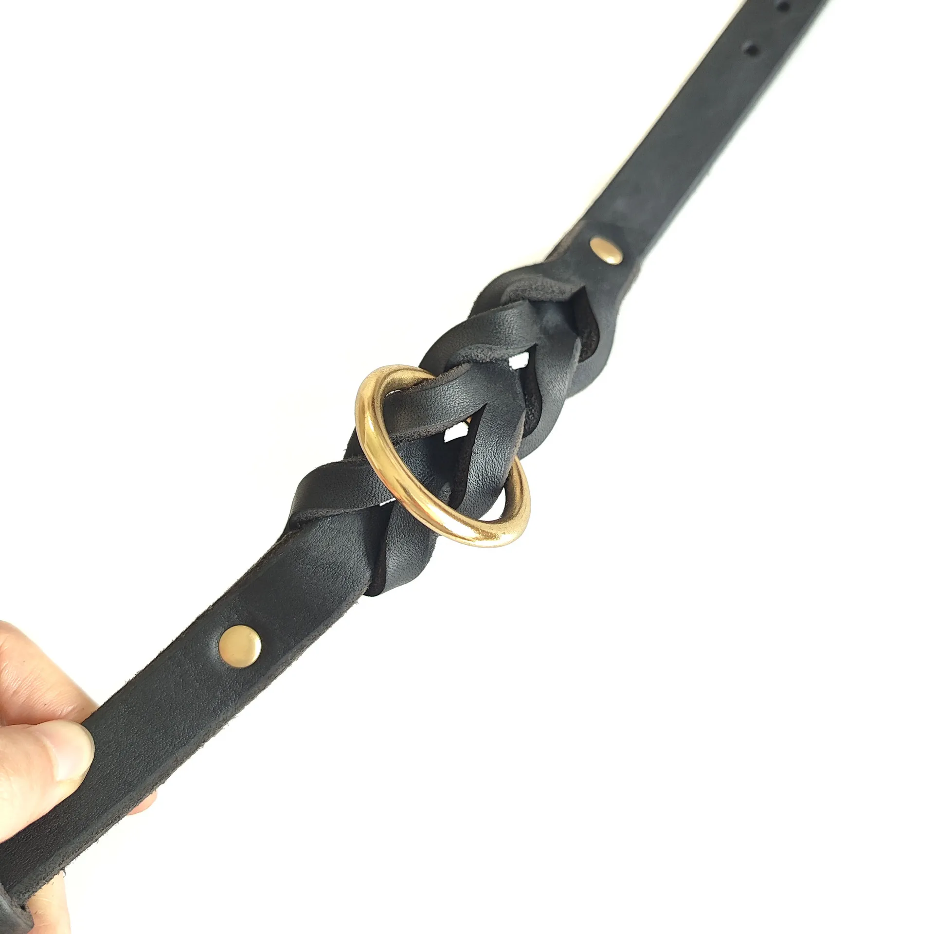 Collar de perro de cuero genuino Collar trenzado de cuero Cuero de vaca real duradero Collar de perro tejido a mano Collar de entrenamiento de perro negro y marrón - imagen 4