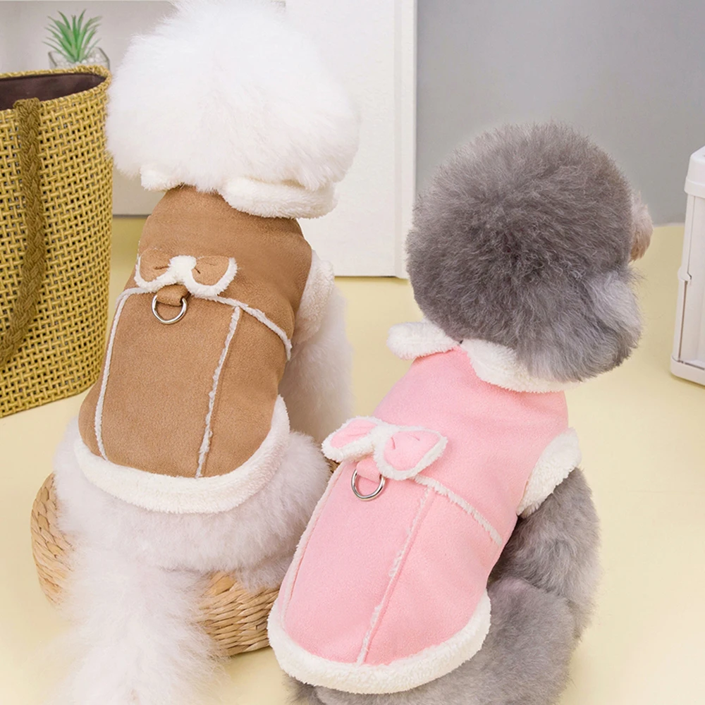 Chaqueta cálida de invierno para perros, abrigo con Cuello de piel suave, ropa para perros, abrigo con pajarita bonita, ropa para mascotas para perros pequeños y medianos, Chihuahua