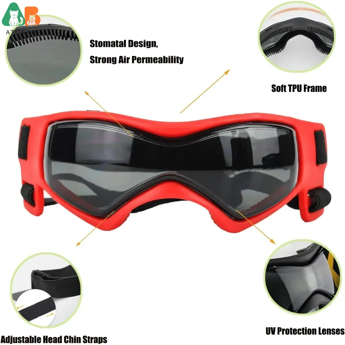 ATUBAN Gafas para perros de raza pequeña Gafas de sol para perros Gafas de sol UV para perros Marco suave a prueba de viento Correas ajustables para perros pequeños Cachorro