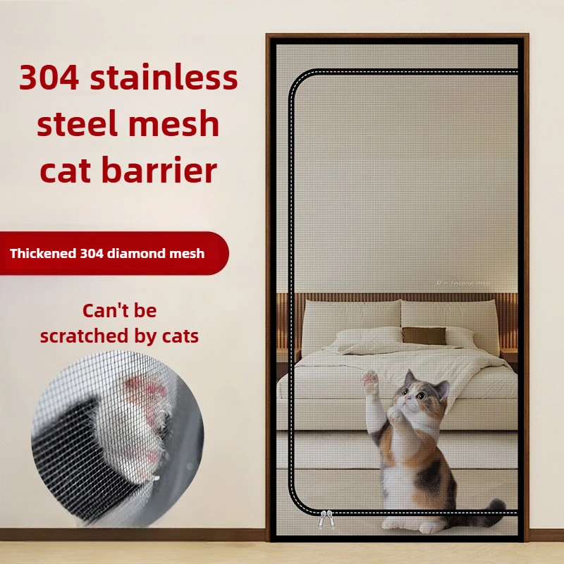 Nueva valla de puerta de aislamiento específica para mascotas de malla de plástico 304, evita que los gatos entre en el dormitorio, puerta con pantalla de malla de diamante con cremallera