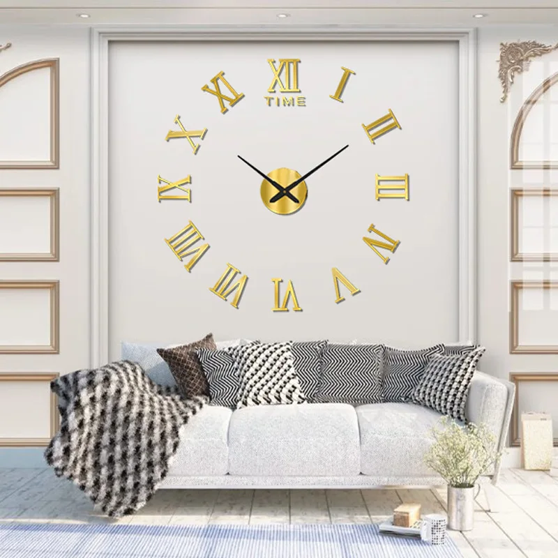 Reloj de pared acrílico con números romanos en 3D, pegatina de reloj de cuarzo artesanal, decoración del hogar, pegatinas para sala de estar, novedad de 2022 - imagen 2