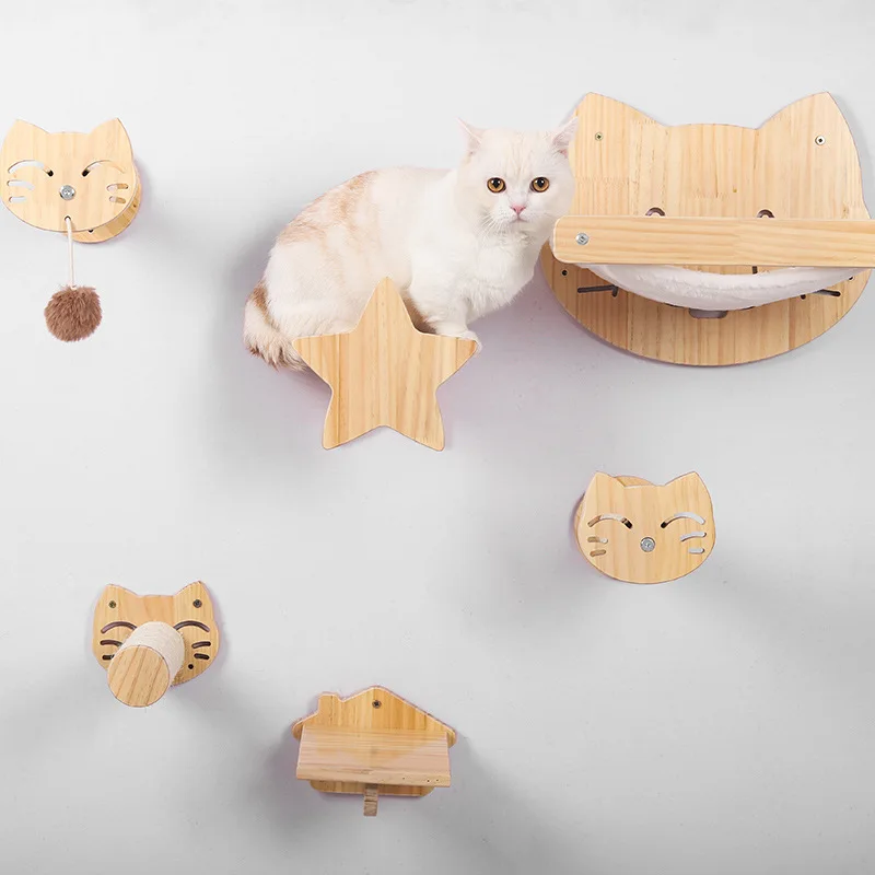 Hamaca montada en la pared para gatos, juego de rascador para mascotas, muebles de madera, árbol para gatos, plataforma de salto, juguete para casa, 1 unidad - imagen 2