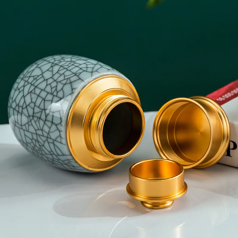 Urna conmemorativa para mascotas de cremación, cenizas de mascotas de tamaño central, hojas de esmalte agrietadas de cerámica, cenizas decorativas, café funerario conmemorativo de animales - imagen 5