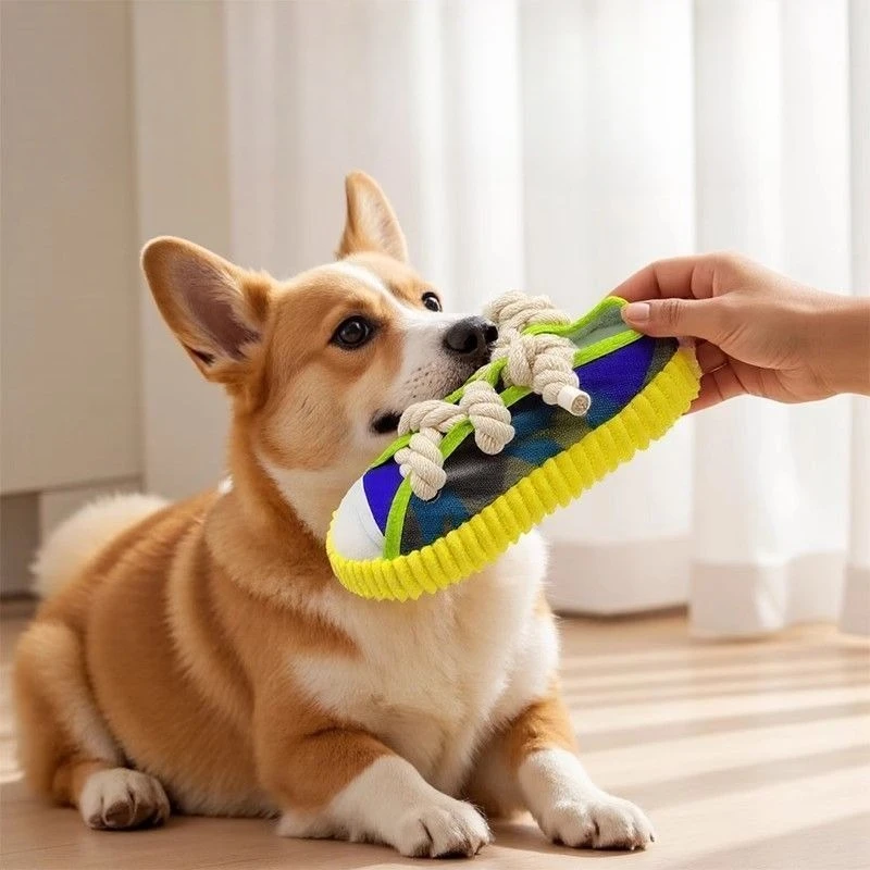Juguete chirriante para perros, pantuflas resistentes a mordeduras, juguete para masticar para cachorros con cuerda de algodón, juguetes para masticar mascotas, juguetes para perros - imagen 4