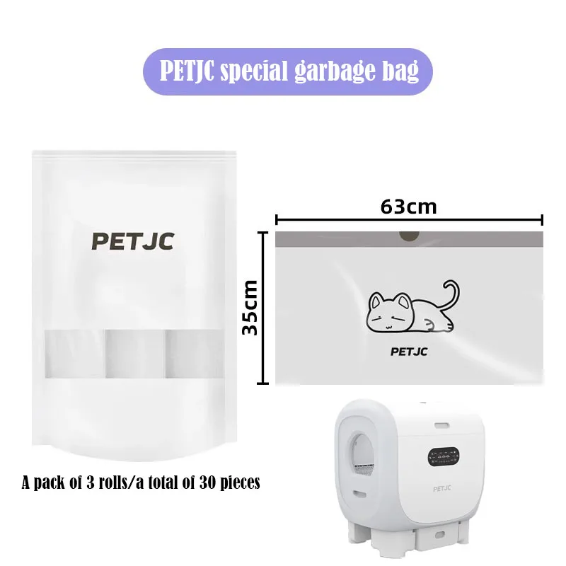 PETJC-bolsa de basura especial automática para baño de gatos, accesorios para colchas, un paquete de tres rollos, suministros de limpieza para mascotas