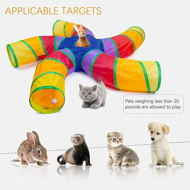 Juguete interactivo para mascotas, túnel plegable de arcoíris para gato y perro, pista para correr, barril de perforación, suministros para mascotas - imagen 3