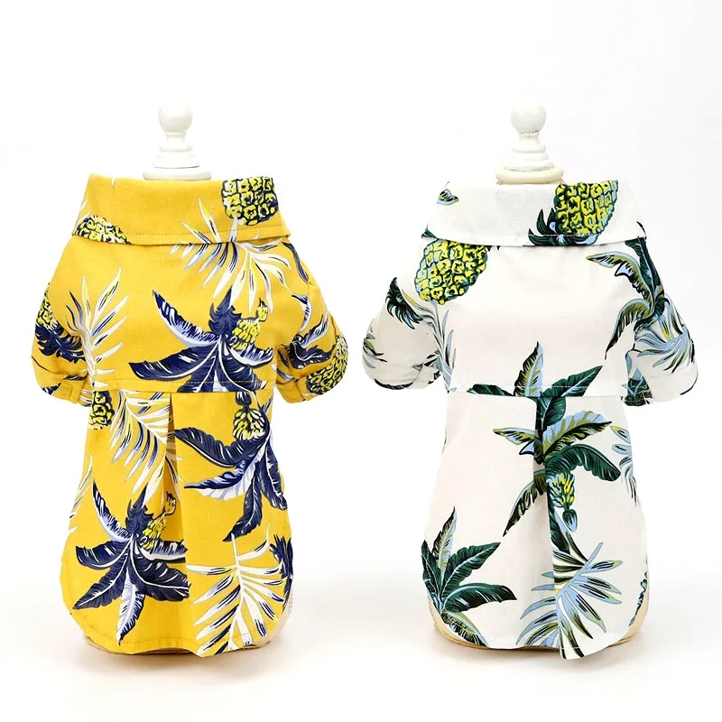 Ropa de verano para mascotas, camisas de playa con estampado de hojas de estilo Hawaiano para cachorro, gato pequeño y grande, disfraz de Chihuahua - imagen 5