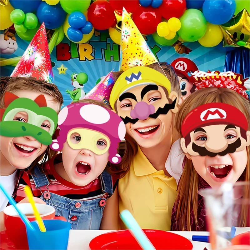 Juego de 12 Uds. De máscaras para fiesta de cumpleaños de Super Marios Bros, máscaras para disfraz de fiesta de Cosplay para niños, decoración de juguete, figura de Anime Luigi, regalos
