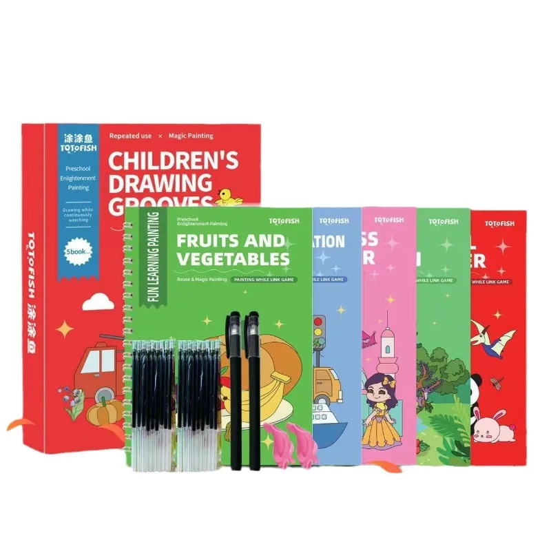 5 libros/caja cuaderno curioso para niños, libros de dibujo con ranura 3D, educativo reutilizable Montessori para práctica de escritura, caja de regalo