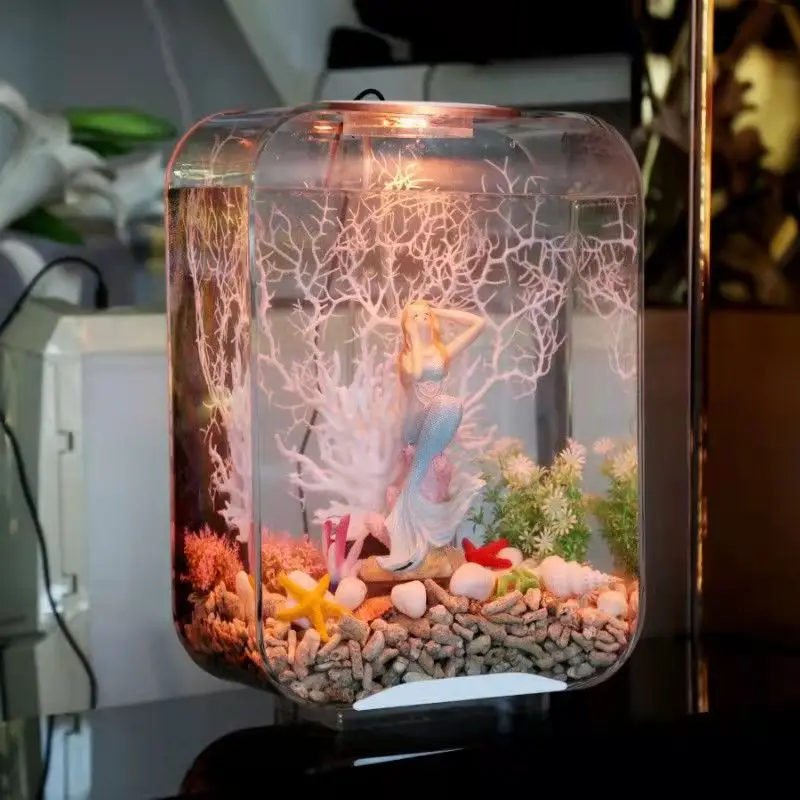 Pecera ecológica decorativa con luz Led, pecera acrílica, paisaje de Acuario, planta hidropónica, pecera Ornamental - imagen 4