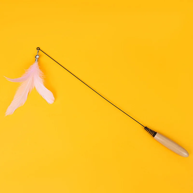 Palo de burlas para gatos con mango de madera, campana de plumas, juguete interactivo de autopedición para gatos, juegos de gatitos, juguete de caza para gatos, suministros de Navidad - imagen 4