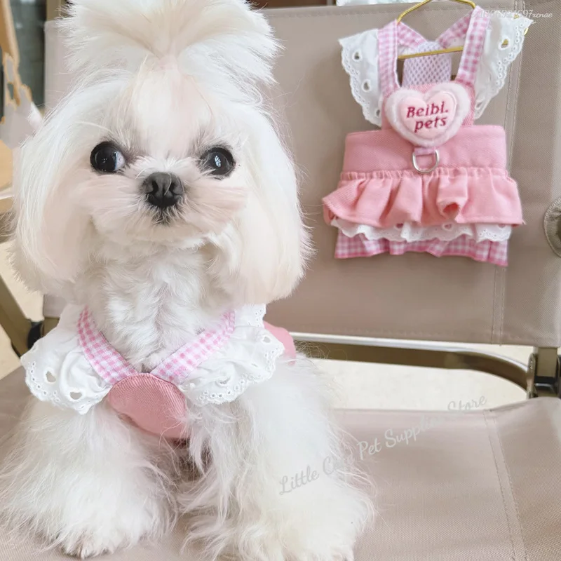 Ropa bonita de encaje para mascotas, falda de tracción vaquera, vestidos para cachorros, falda fina de princesa para perros, ropa transpirable para el pecho y la espalda - imagen 2