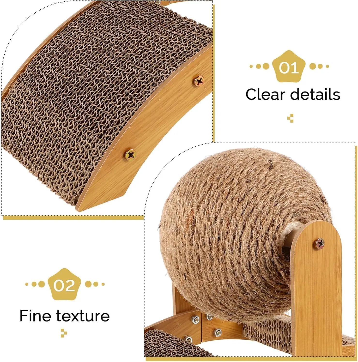 Rascador sisal para gatos de madera maciza con bola - imagen 3