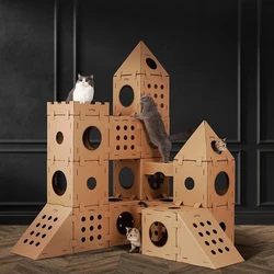 Casa para rascar gatos con árbol multicapa y rascador de cartón