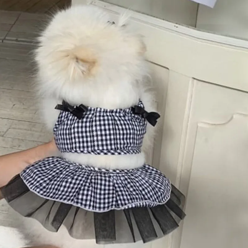 Vestido de tirantes a cuadros de primavera para mascotas, camiseta sin mangas dividida, ropa de primavera para perros y gatos, vestido a cuadros, ropa para cachorros - imagen 2