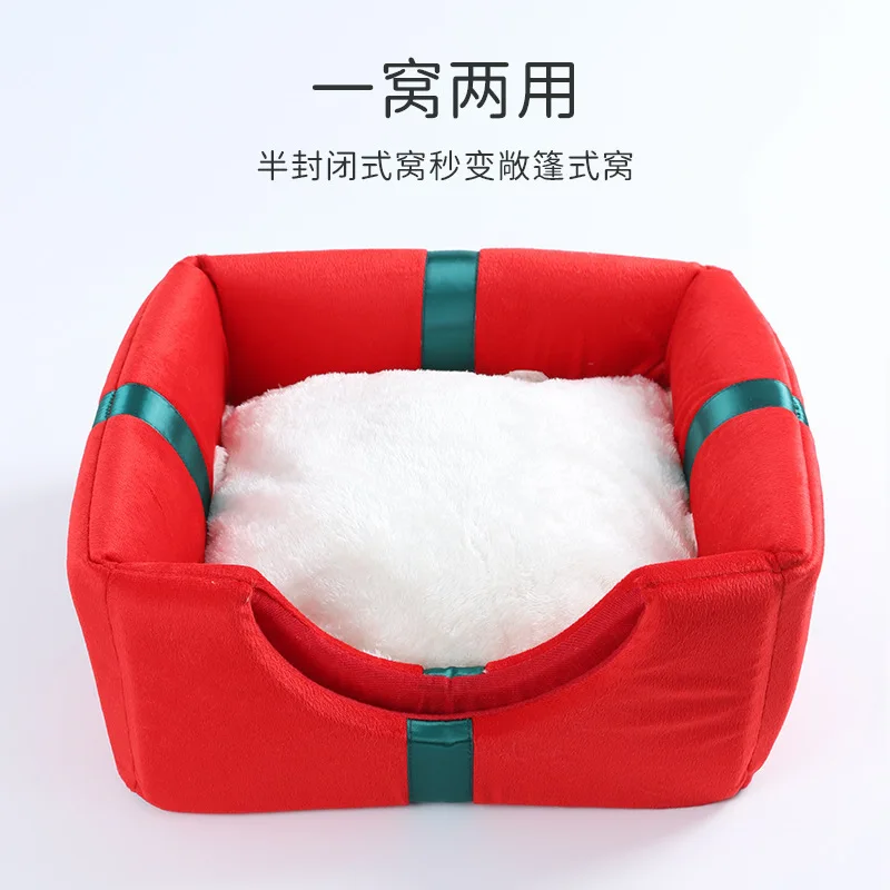 Caja de regalo de Navidad, arena para gatos, una arena, nido para mascotas completamente cerrado de doble propósito, perrera cálida de invierno - imagen 3