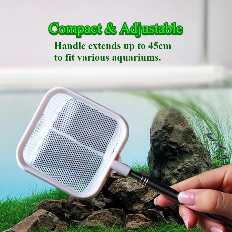Red de pesca para acuario de acero inoxidable, red de aterrizaje de peces y camarones a prueba de herrumbre con mango retráctil, accesorio para atrapar peces - imagen 5