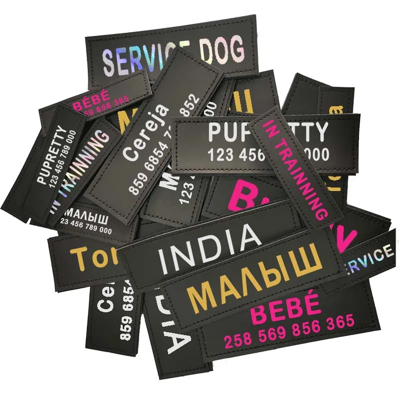 Etiqueta de nombre de perro personalizada, arnés reflectante para Collar de mascota, etiquetas adhesivas de identificación, etiquetas de arnés con logotipo de corazón y pata de texto personalizado, 2 uds. - imagen 2