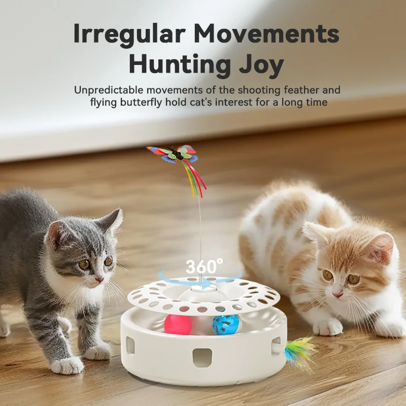 ROJECO-juguete automático para gatos 3 en 1, mariposa eléctrica, juguete para burlas, bolas de pista, pluma de emboscada, juego interactivo divertido de juguetes para mascotas, suministro para gatos - imagen 4