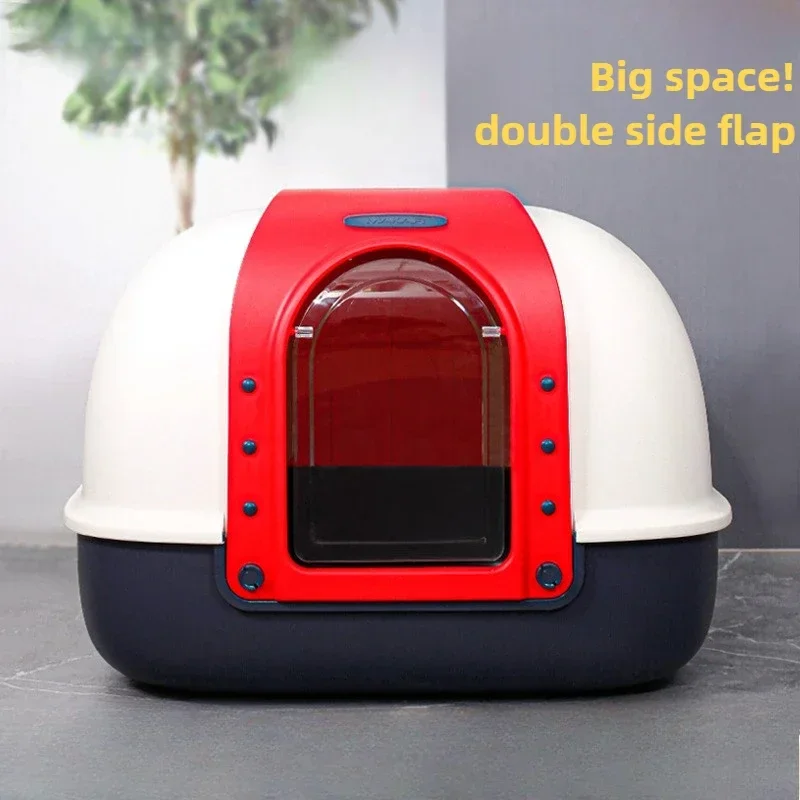 กล่องครอกแมว Enclosed Anti-splash Double Flip ห้องน้ําแมวขนาดใหญ่อุปกรณ์ทําความสะอาดสัตว์เลี้ยงรายการสัตว์เลี้ยง - imagen 2