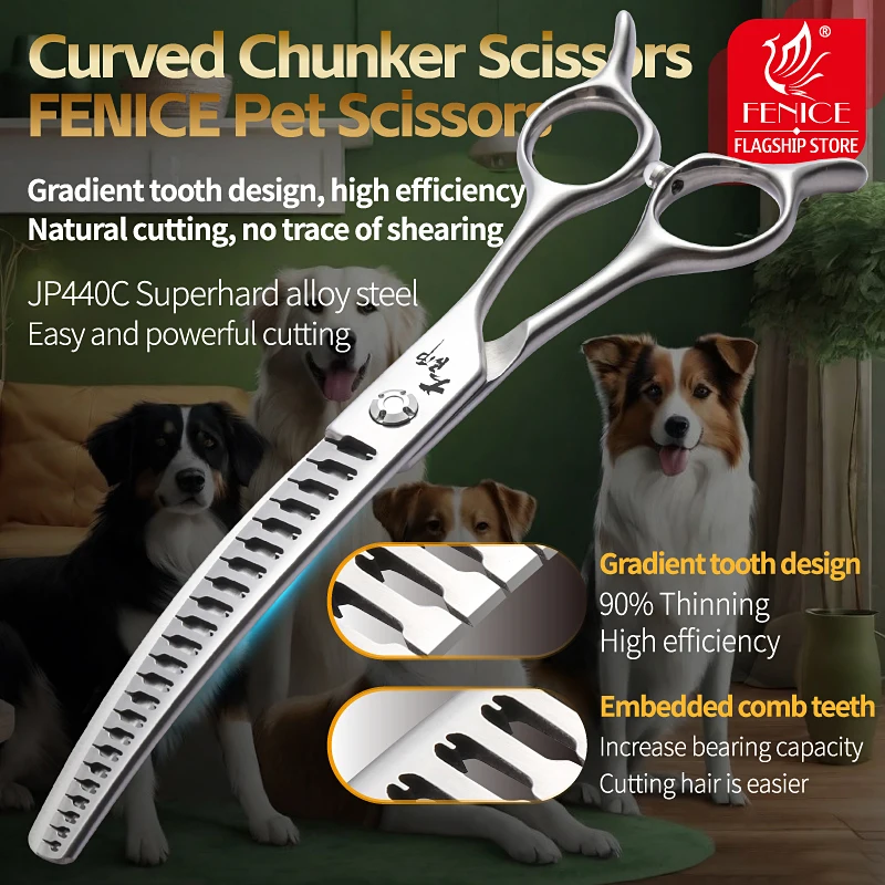 Fenice Master Series-cortadora de pelo para perros, tijeras de aseo de belleza, tijeras curvadas naturales para mascotas, tasa de 80%, 7 pulgadas