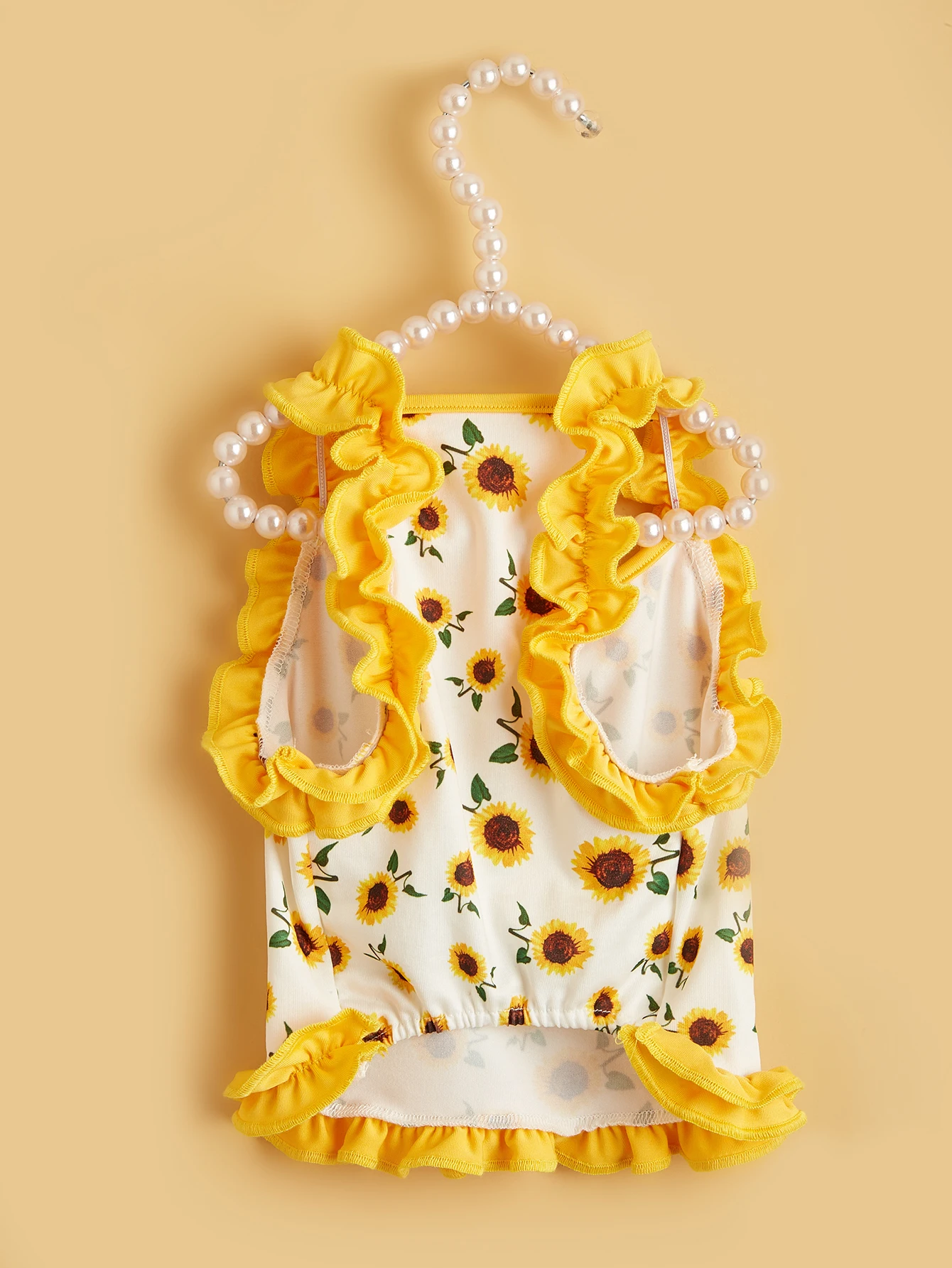 Lindo vestido para perro, patrón de girasol con ribete de volantes amarillos, ropa para niña pequeña dorada, falda dulce de verano para niña, perro, cachorro, gato - imagen 2