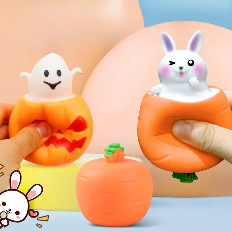 Taza exprimidora de conejo y zanahoria para apretar, juguete para apretar para animales pequeños, 1 ud.