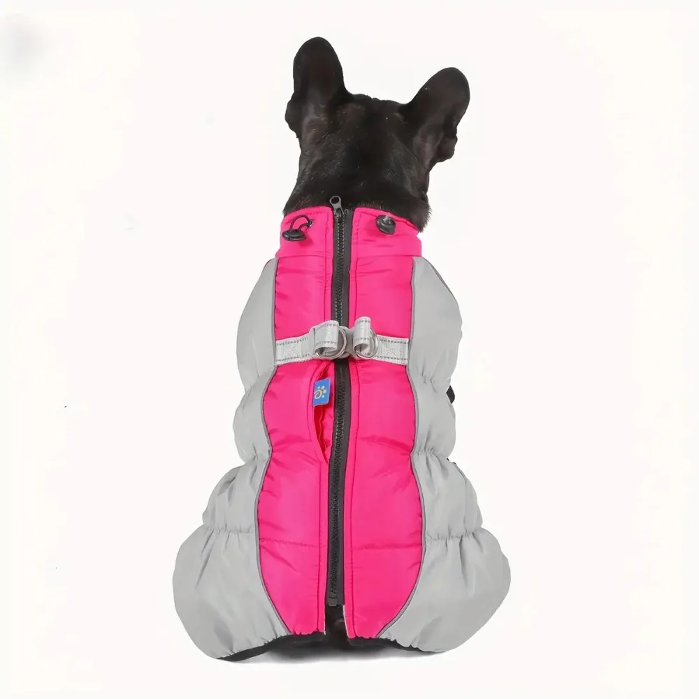 Chaqueta cálida a prueba de viento para perros grandes, con ribete rosa, correa reflectante ajustable y cierre de cremallera, abrigo duradero para mascotas con bolsillo - imagen 5