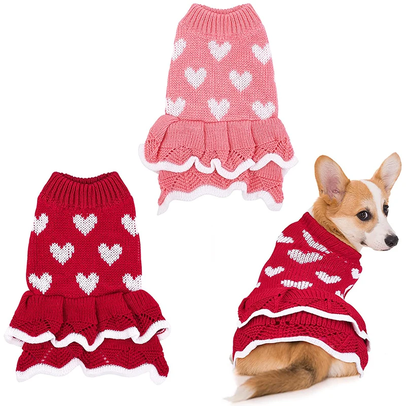 Ropa para mascotas, suéter cálido de invierno para perros, vestido de punto, chaleco, jersey de cuello alto, abrigo para perros pequeños y medianos, falda para cachorros, ropa