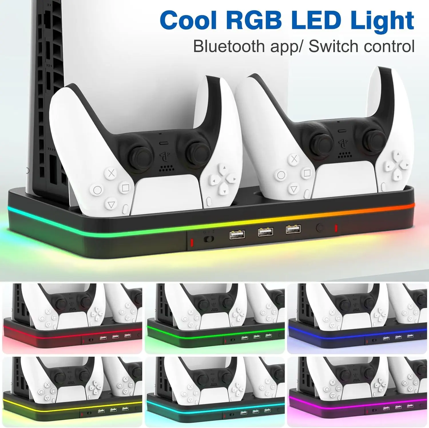 Estación de refrigeración para consola Ps5 Slim, accesorios de soporte con 2 ventiladores de refrigeración y 2 controladores de carga St, disco y edición Digital - imagen 3