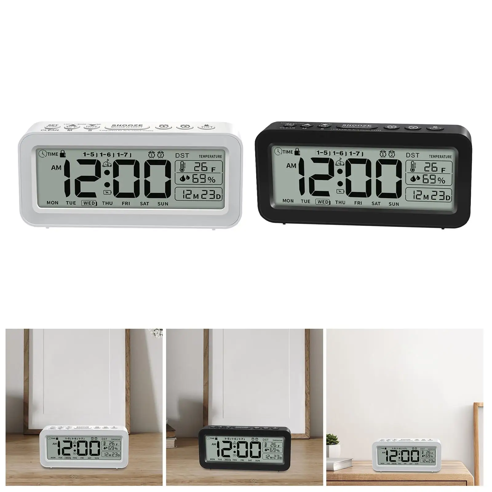 Reloj despertador digital Reloj digital Función de repetición práctica Fecha/Hora/semana multifuncional para mesita de noche Sala de estar Oficina - imagen 4