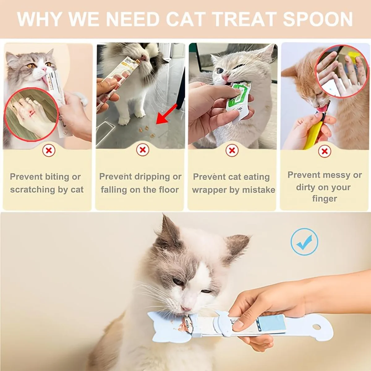 Cuchara de alimentación para gatos – cabeza de gato, mango largo - imagen 5