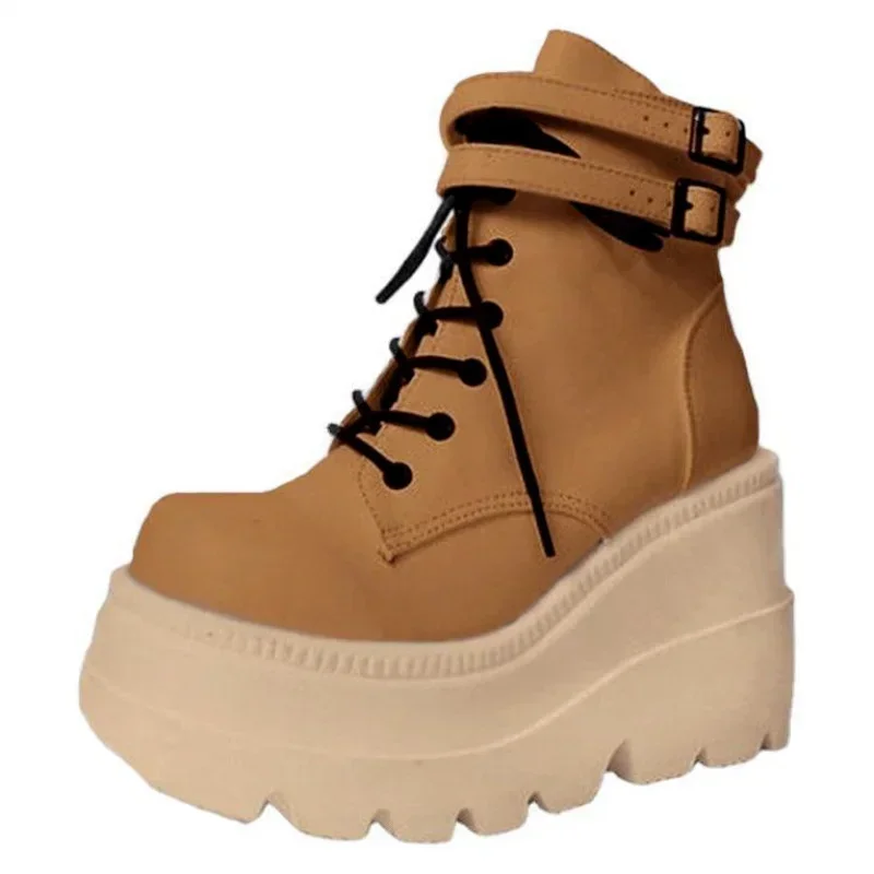 Diseño de marca tallas grandes 36-43 plataforma tacones altos Cosplay moda Otoño Invierno cuñas zapatos botines mujer botines PU - imagen 5