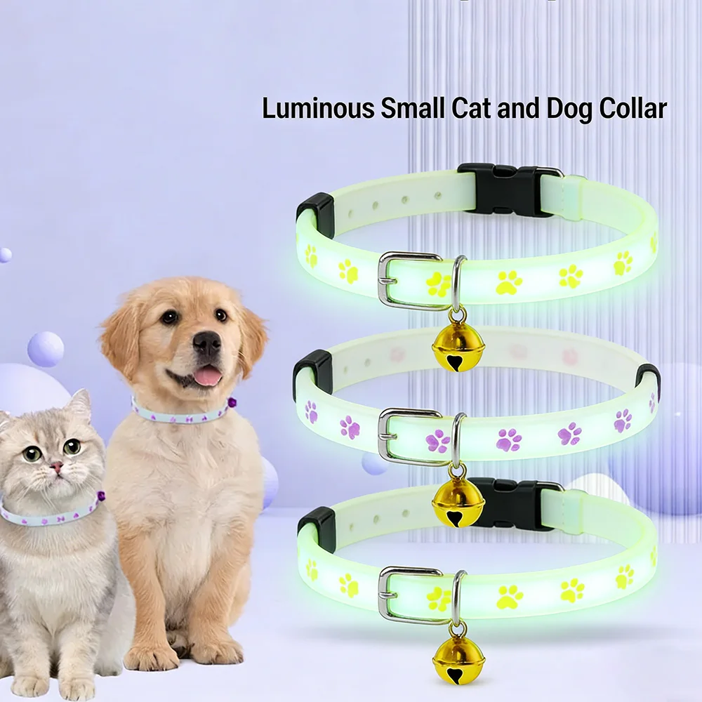 Collar LED con cascabel para perros y gatos, brilla en oscuridad