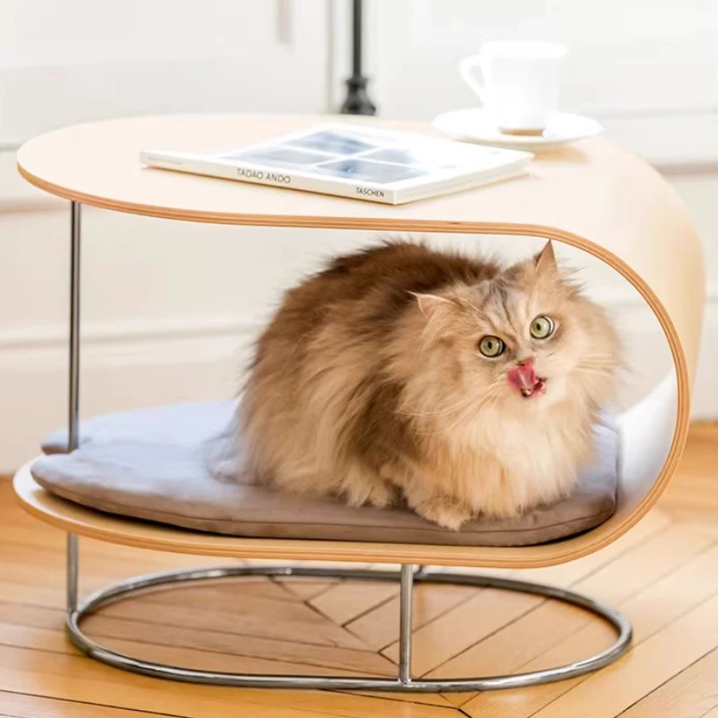 Cama móvil para gatos, mesa de madera para gatos, casa con cojín para gatos y gatitos, mesas de centro con ruedas extraíbles, camas para cachorros y gatitos - imagen 5